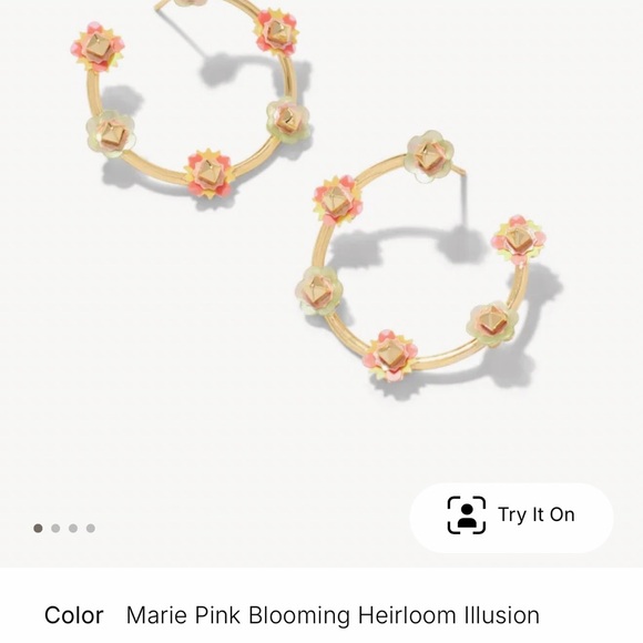 NWT Kendra Scott Deliah Gold Open Hoops in Marie Pink Blooming Heirloom Illusion - Picture 2 of 3